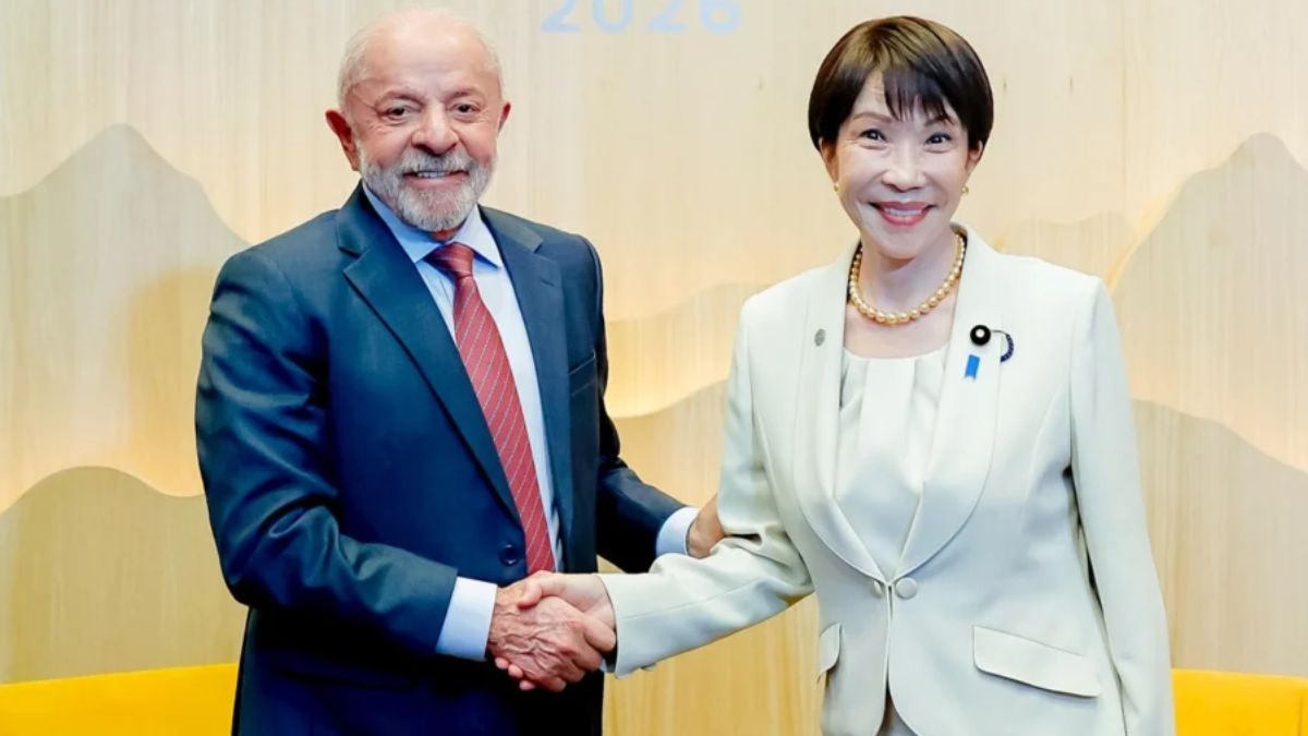 Presidente Luiz Inácio Lula da Silva e a primeira-ministra japonesa, Sanae Takaichi simbolizando o avanço do acordo entre o Mercosul e o Japão no G7