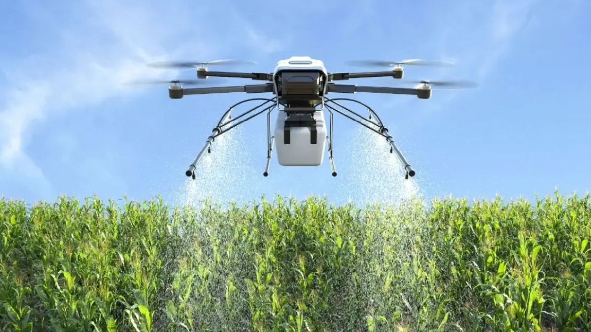 Drone sobrevoando plantação para ilustrar o acesso ao crédito para produtores