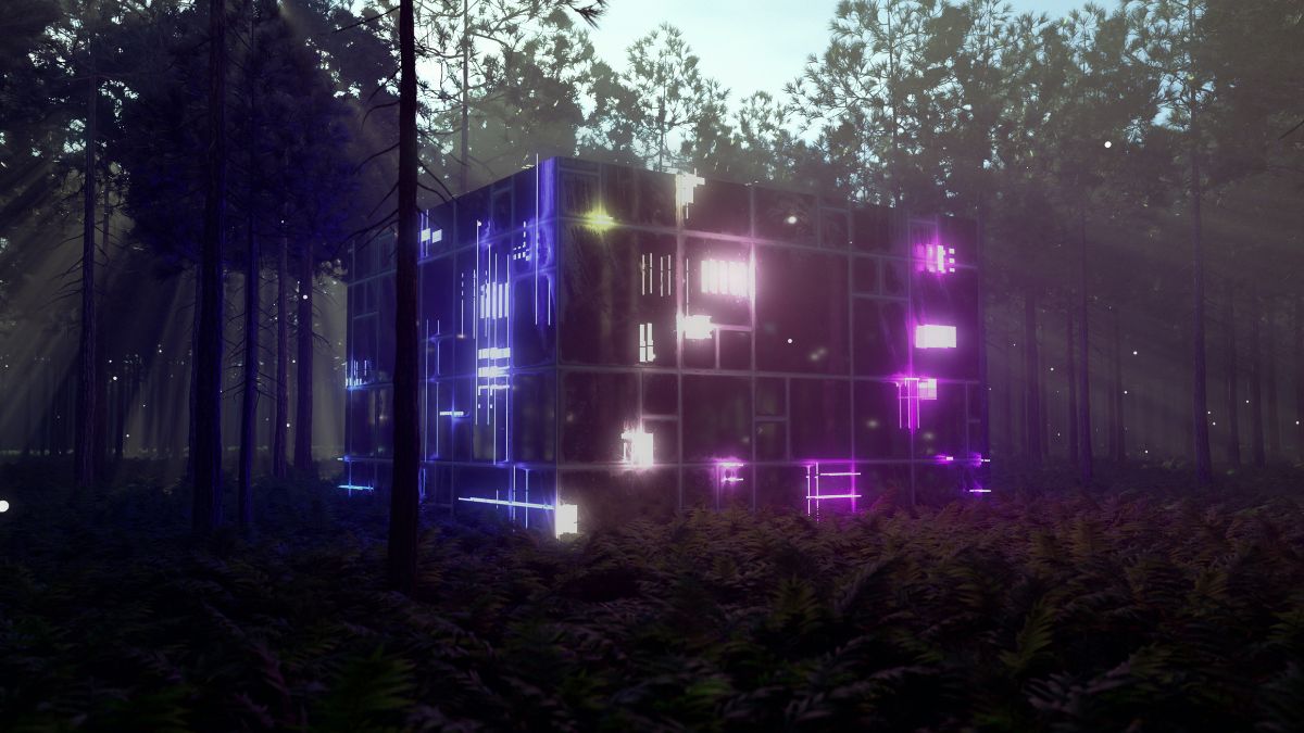Construção moderna no meio da floresta, para simbolizar o avanço da infraestrutura de data centers de IA no Brasil com hub na Amazônia