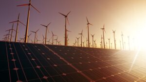 Ebergia eólica, representando a transição e os novos investimentos no mercado de carbono da ue