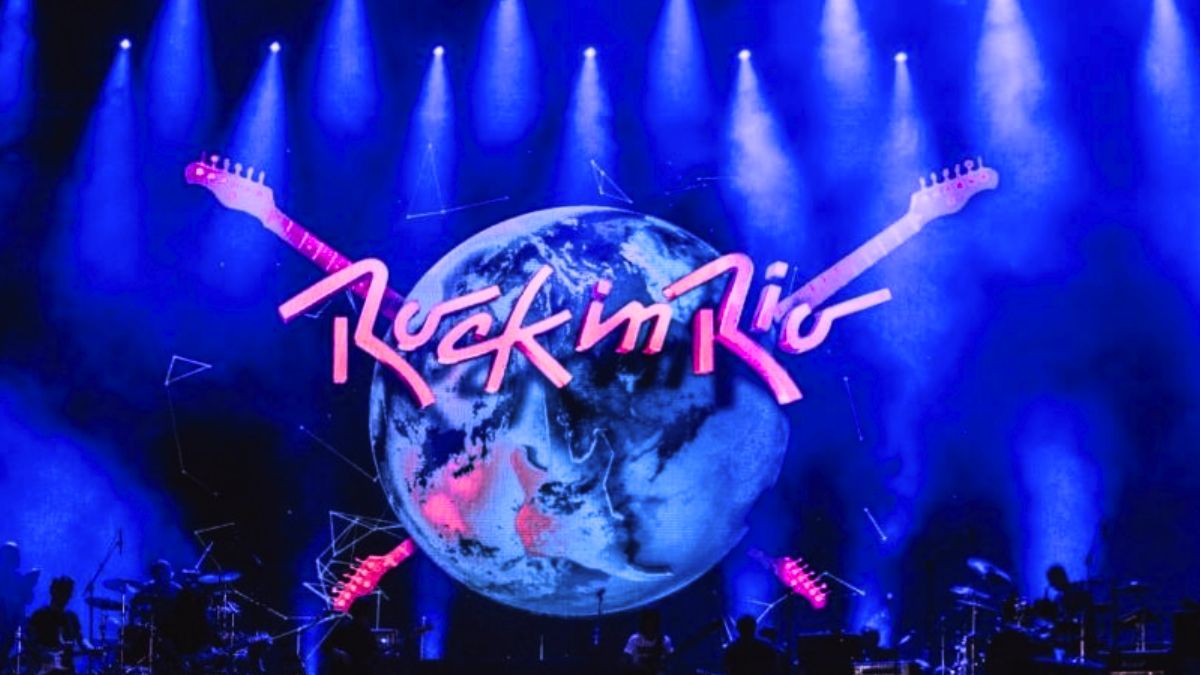 Abertura de show com logomarca Rock in Rio, simbolizando o impacto do festival no mercado de entretenimento