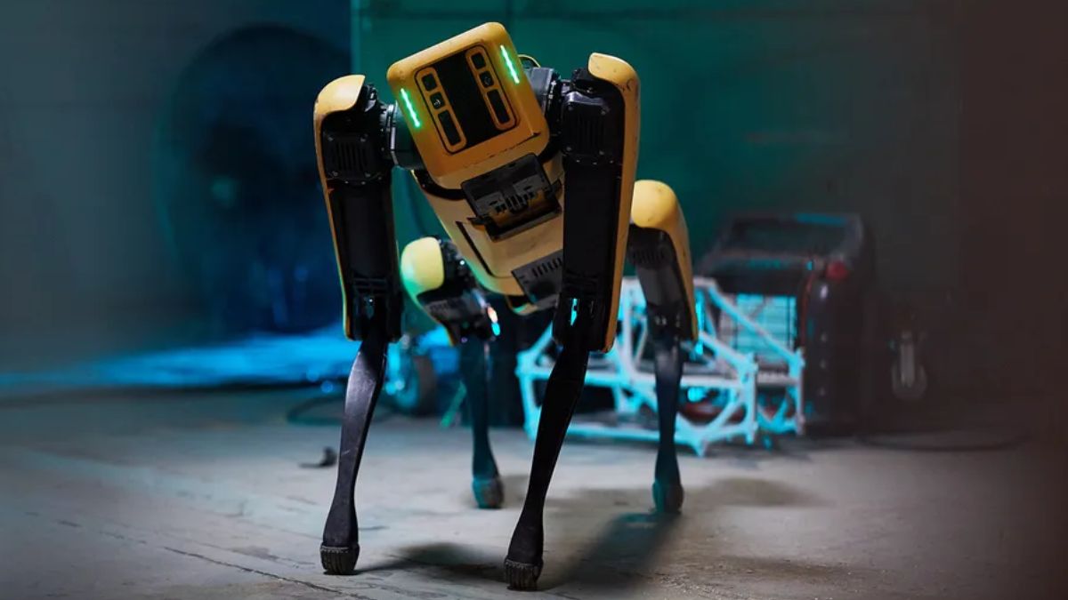 O cão-robô Spot da Boston Dynamics representando o crescimento do mercado de robótica e segurança na Copa de 2026