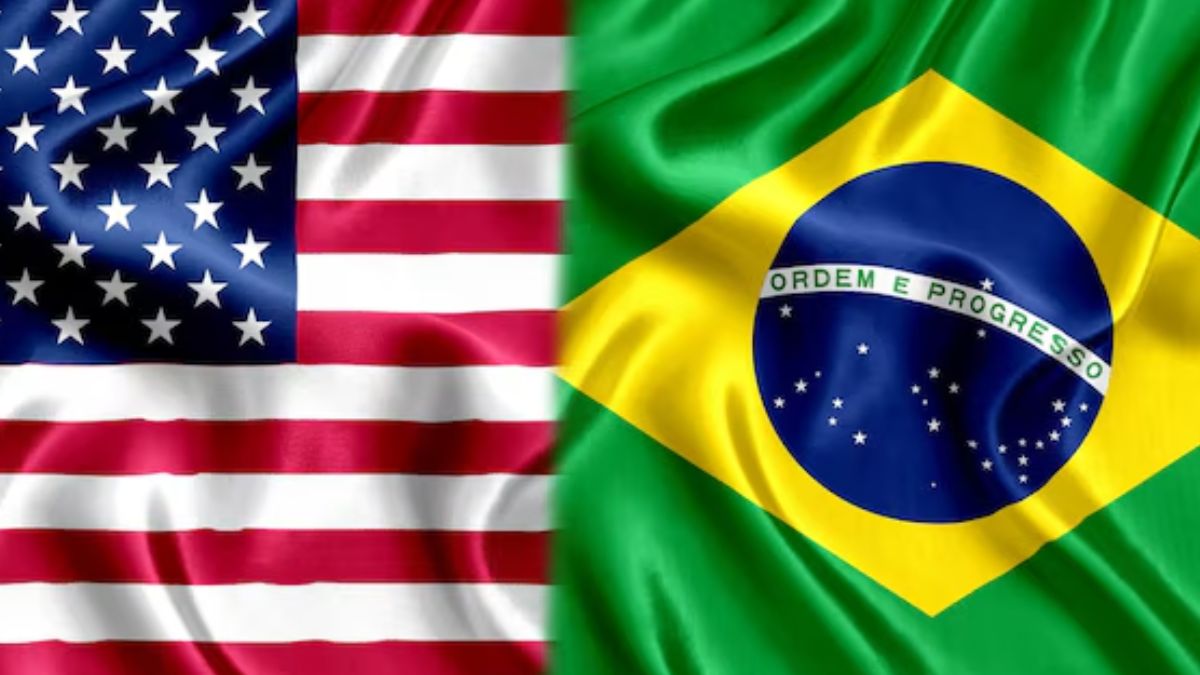 Bandeiras do Brasil e dos Estados Unidos para ilustrar a relação comercial entre Brasil e EUA