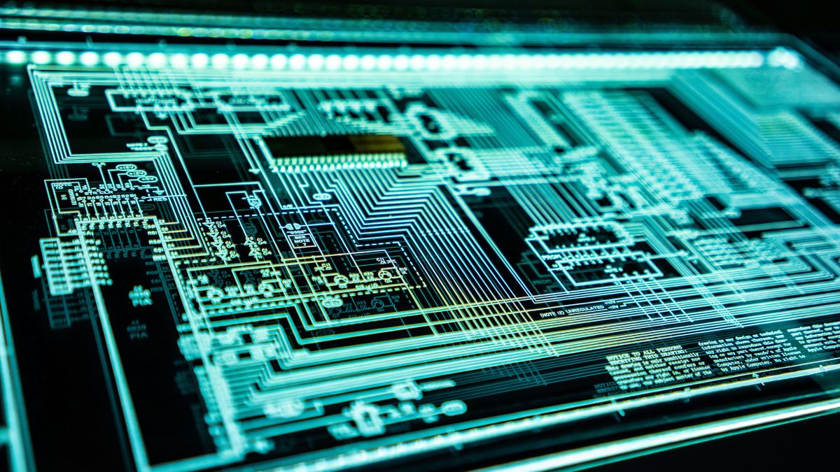 Circuito eletrônico simbolizando o lançamento do chip de silício Frozen v2 pelo Google