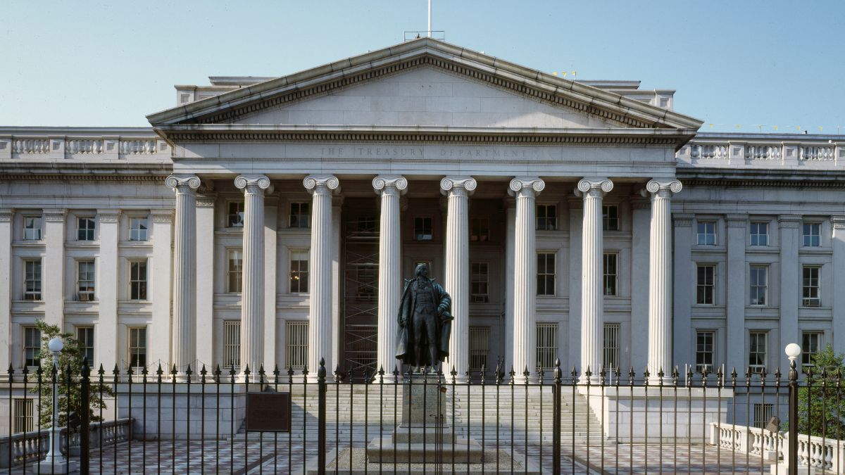 Fachada do departamento do Tesouro dos Estados Unidos, simbolizando as sanções do País contra brasileiros ligados ao PCC