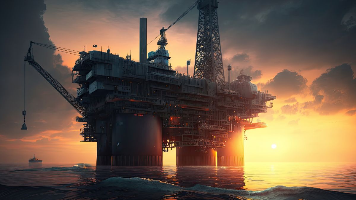 Plataforma de petróleo para simbolizar a alta no preço do petróleo Brent após ameaças de ataques ao Irã