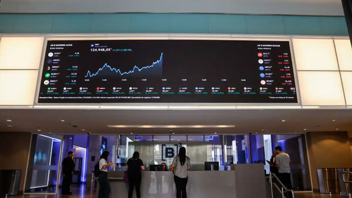 Painel da B3, indicando que a Bolsa de Valores registra alta às vésperars do 2º turno das eleições