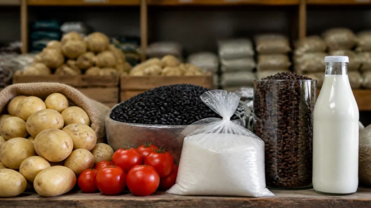 Alimentos do dia a dia, simbolizando que a prévia da inflação pressiona o bolso do eleitor às vésperas da inflação