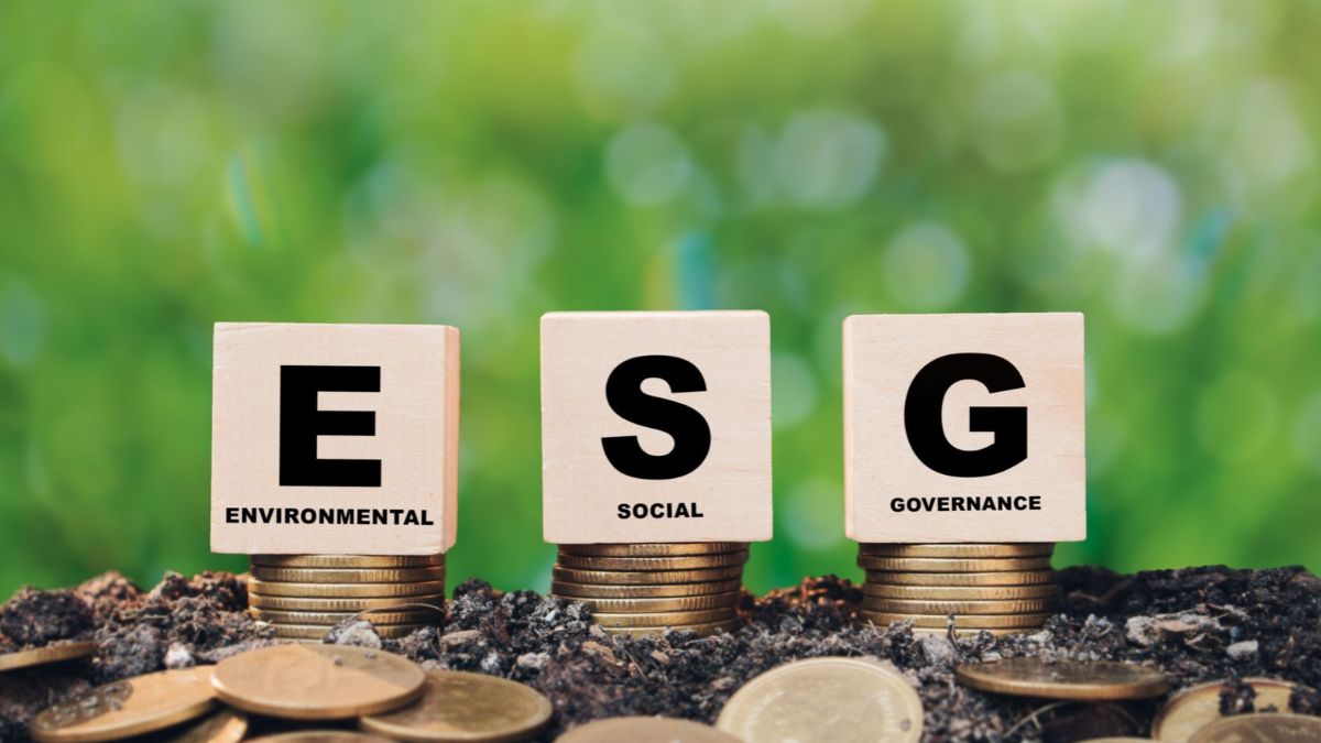 Iniciais ESG sobre moedas e folhas, simbolizando que as regras globais exigem auditoria rigorosa, impactando no custo de capital das empresas